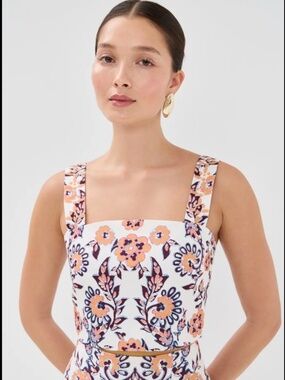 FIGUE Laura Embroidered Cotton Top Ibiza Floral Biscotti SZ XS
